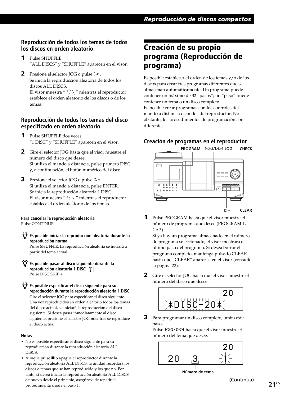 Creación de programas en el reproductor 1 | Sony CDP-CX260 User Manual | Page 101 / 120