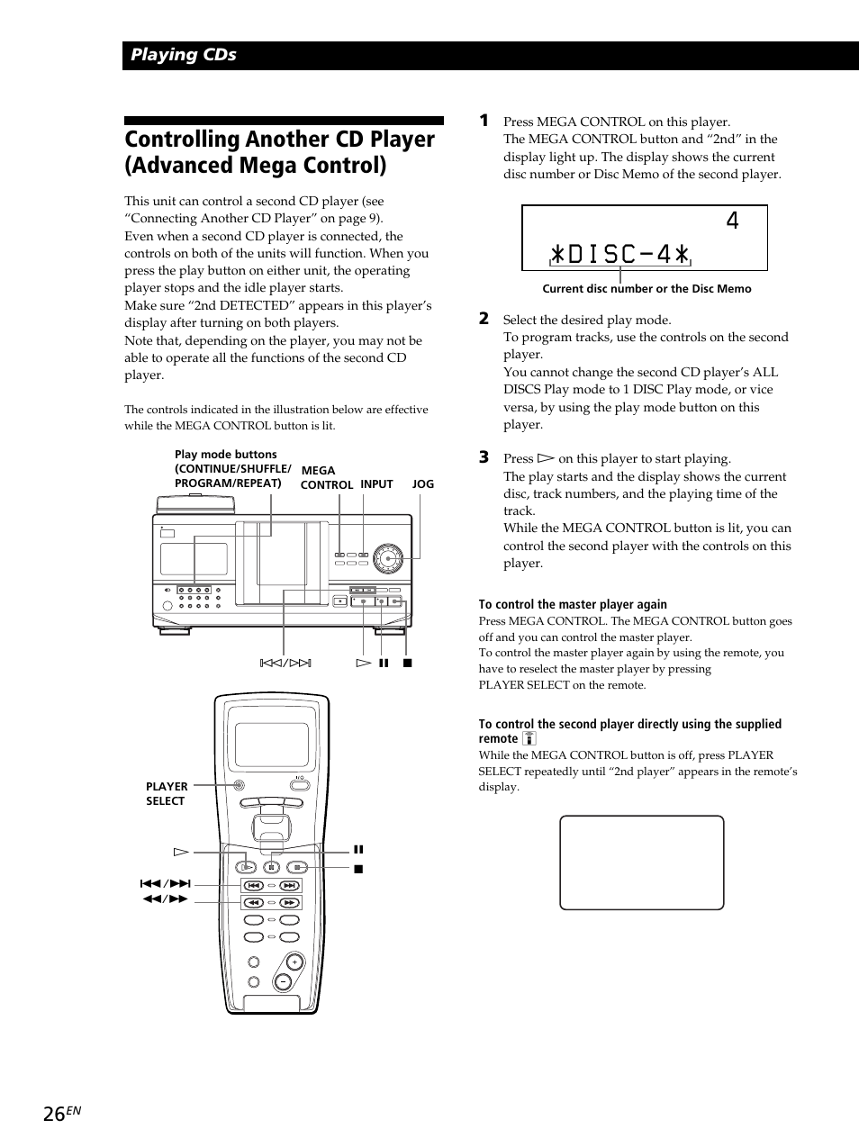 Playing cds | Sony CDP-CX260 User Manual | Page 26 / 120