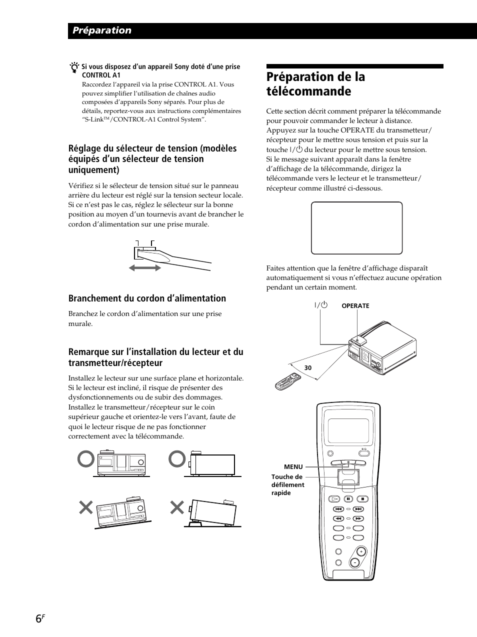 Préparation de la télécommande, Préparation, Branchement du cordon d’alimentation | Sony CDP-CX260 User Manual | Page 46 / 120