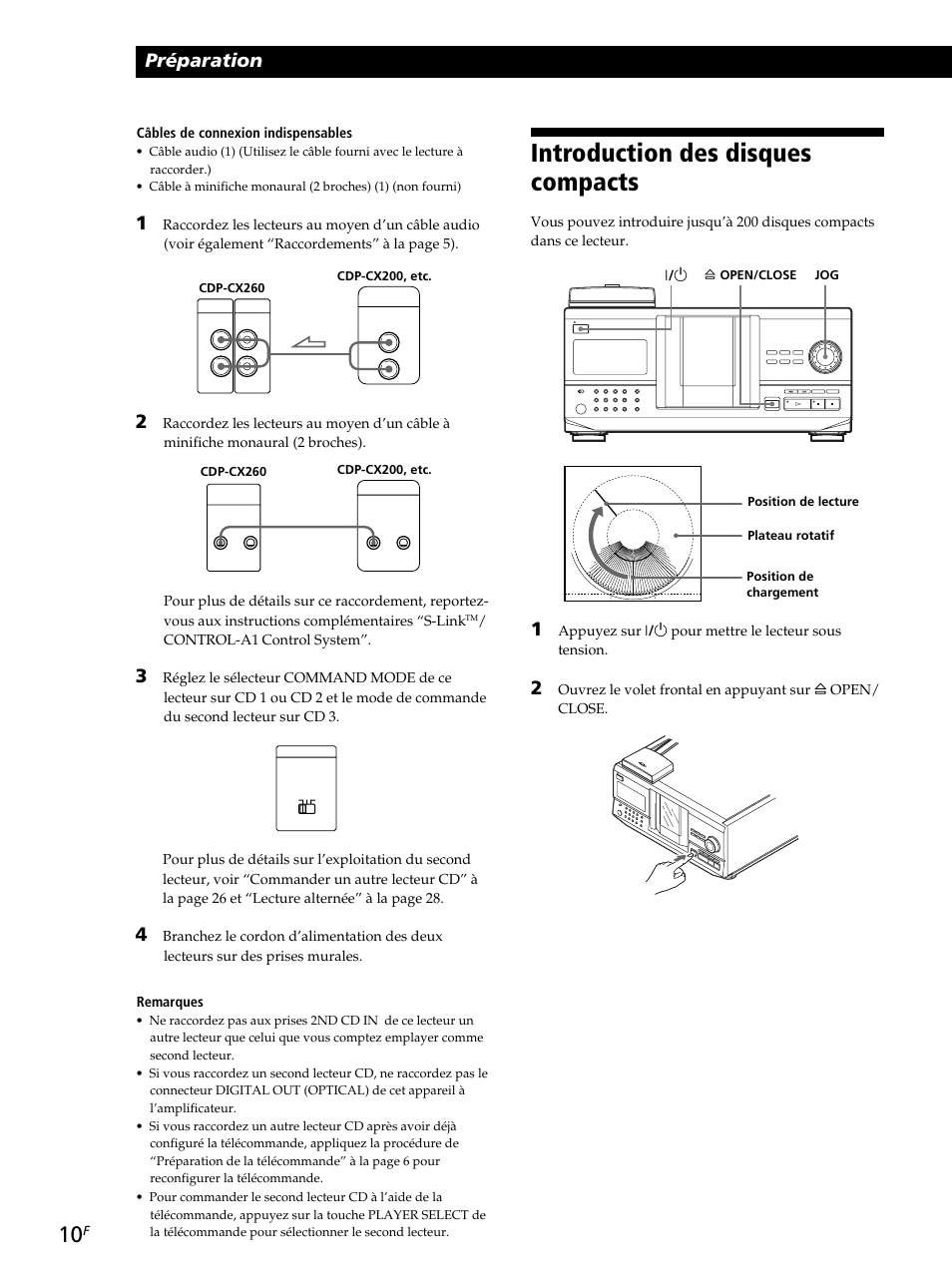 Introduction des disques compacts, Préparation | Sony CDP-CX260 User Manual | Page 50 / 120