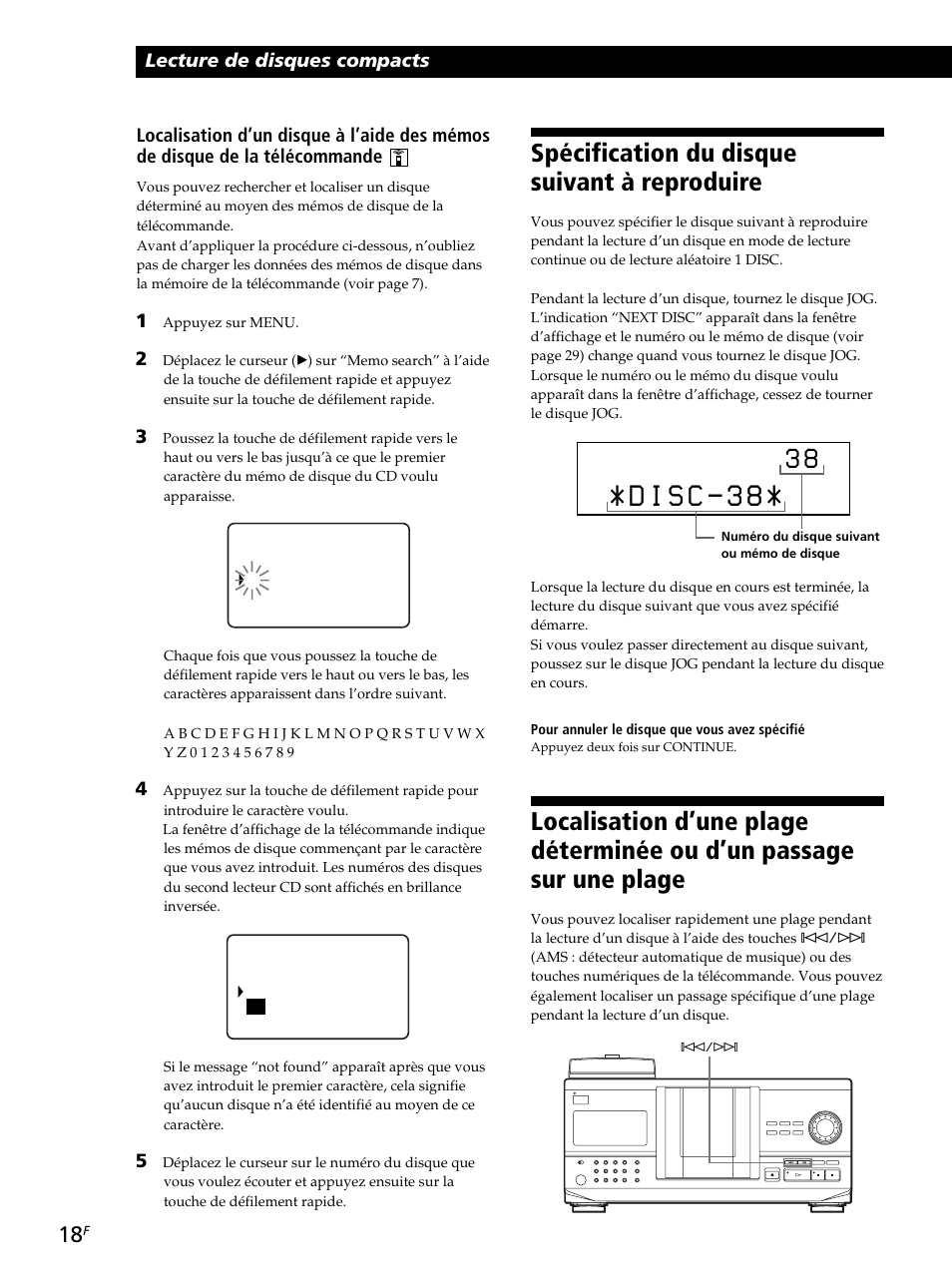 Spécification du disque suivant à reproduire, Lecture de disques compacts | Sony CDP-CX260 User Manual | Page 58 / 120