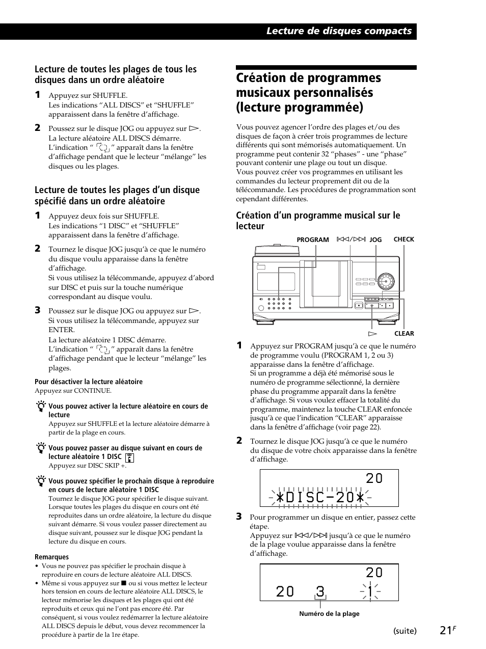 Création d’un programme musical sur le lecteur | Sony CDP-CX260 User Manual | Page 61 / 120