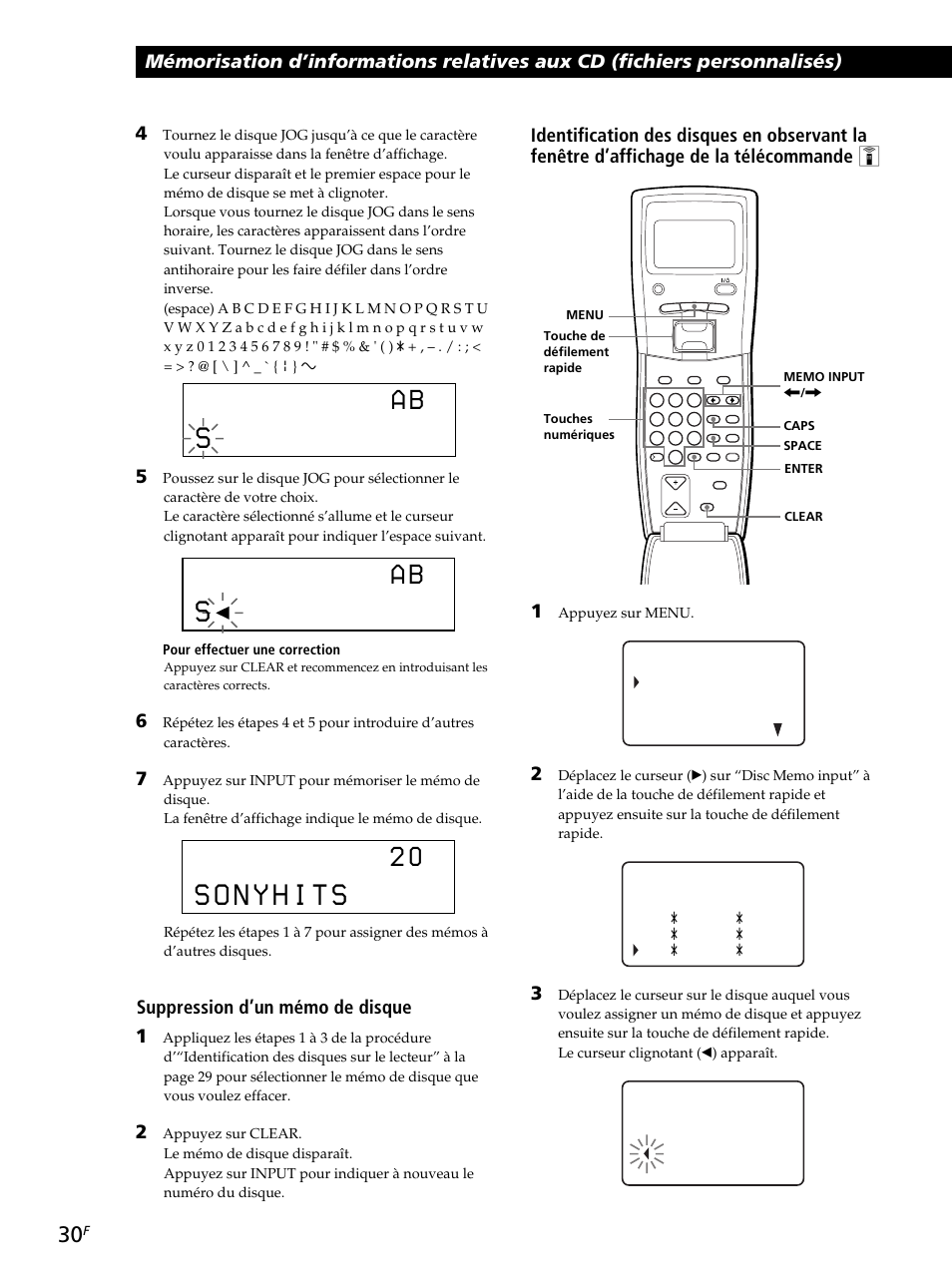 Suppression d’un mémo de disque 1 | Sony CDP-CX260 User Manual | Page 70 / 120