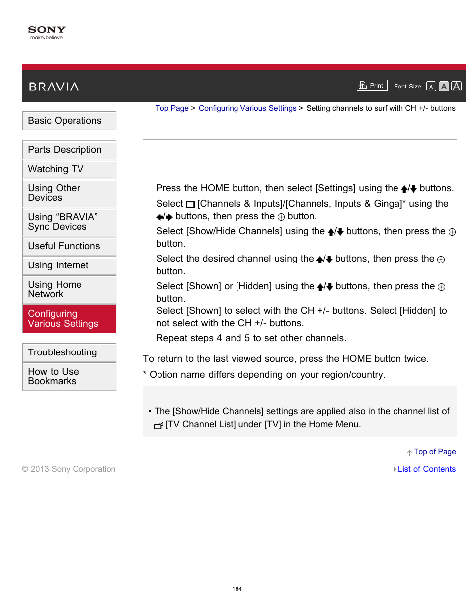 Setting channels to surf with ch +/- buttons | Sony KDL-55W900A User Manual | Page 182 / 245