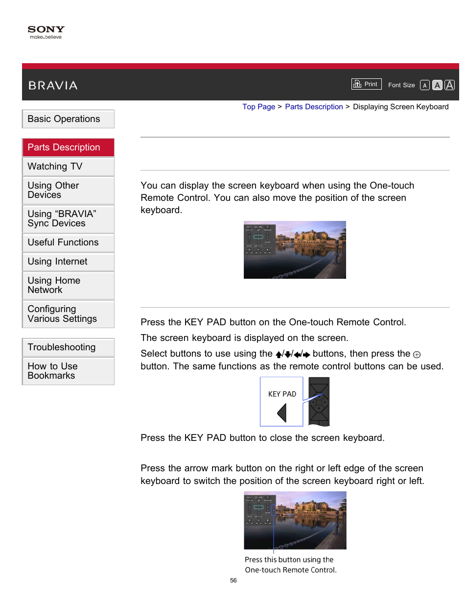 Displaying screen keyboard, Key pad | Sony KDL-55W900A User Manual | Page 60 / 245