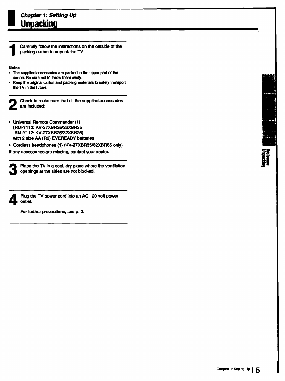 Sony KV-27XBR25 User Manual | Page 5 / 72