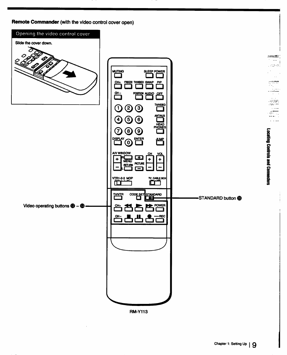 Video operating buttons, 1=11=] l=n=l i=l, Standard button | Rm-y113, C3 c3c30, Od)(2) | Sony KV-27XBR25 User Manual | Page 9 / 72