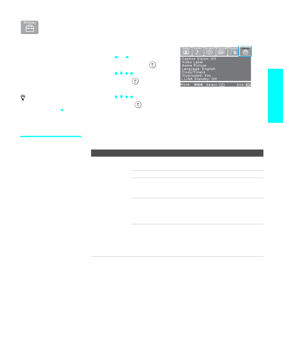Using the setup menu, Selecting setup options, Menus | Sony KDL-32XBR950 User Manual | Page 117 / 136