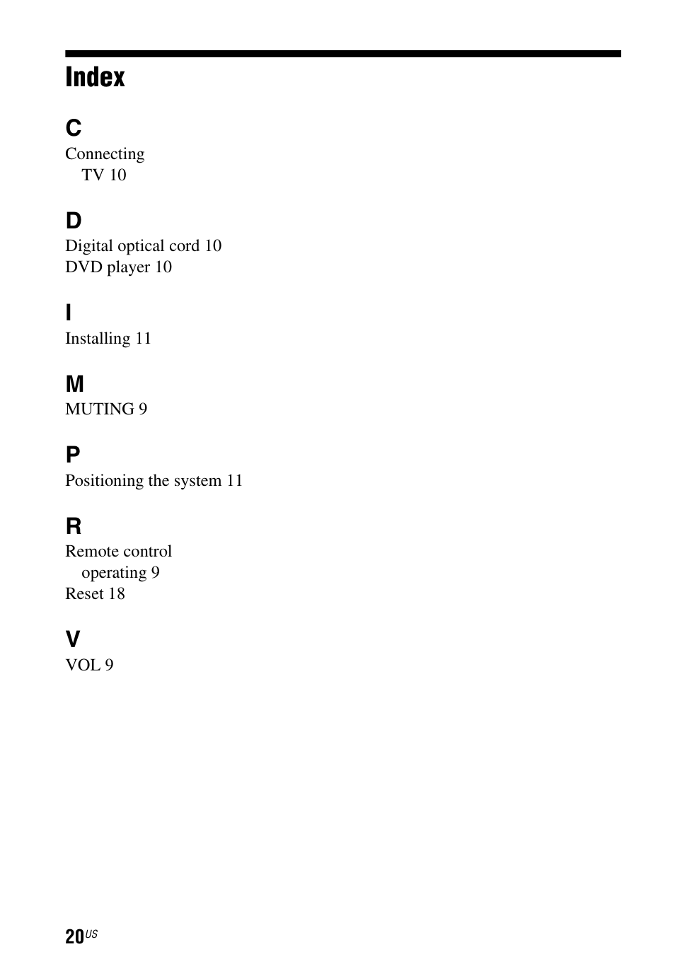Index | Sony HT-CT60 User Manual | Page 20 / 64