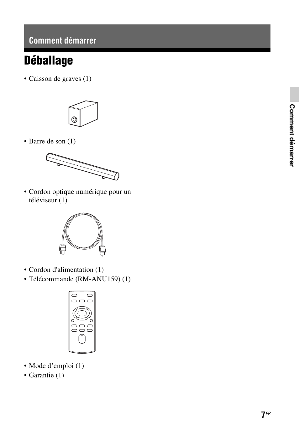 Comment démarrer, Déballage | Sony HT-CT60 User Manual | Page 27 / 64