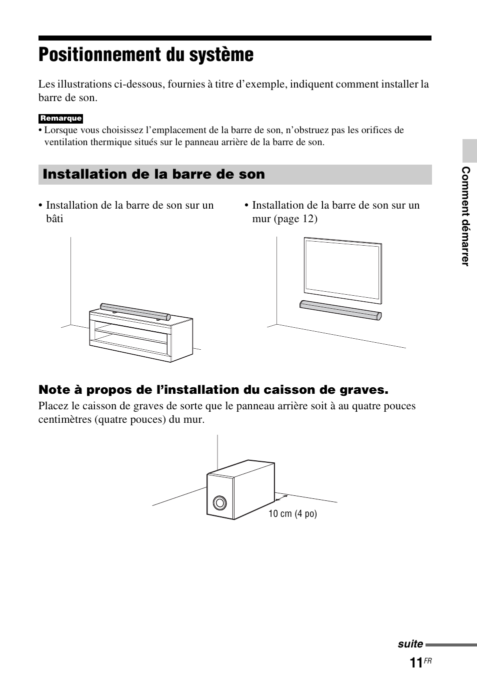 Positionnement du système, Installation de la barre de son | Sony HT-CT60 User Manual | Page 31 / 64