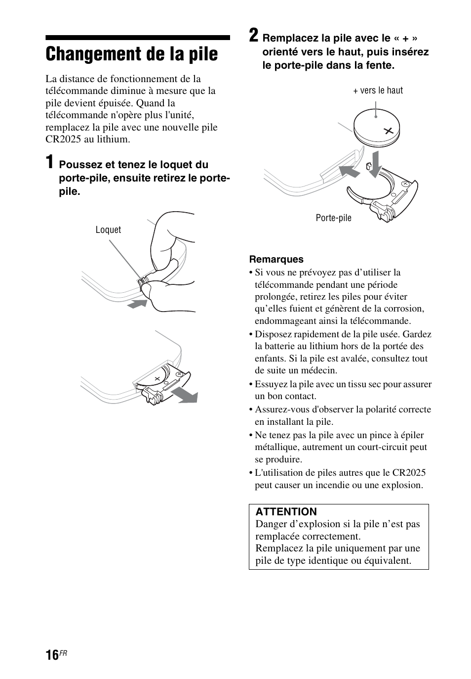 Changement de la pile | Sony HT-CT60 User Manual | Page 36 / 64
