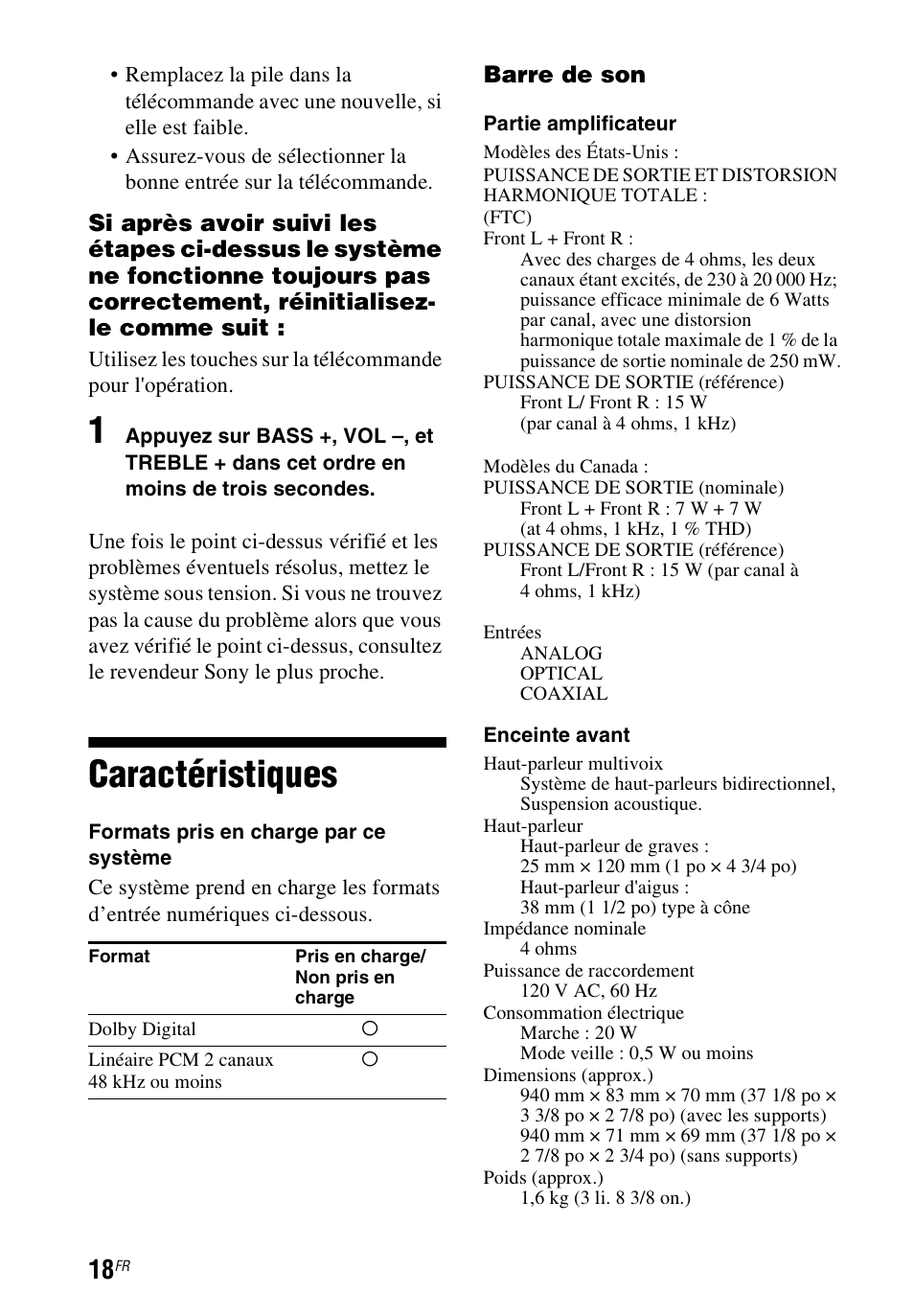 Caractéristiques | Sony HT-CT60 User Manual | Page 38 / 64