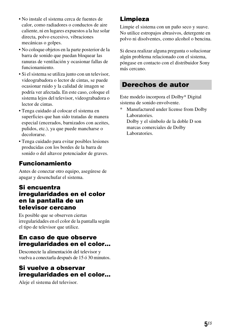 Derechos de autor | Sony HT-CT60 User Manual | Page 45 / 64