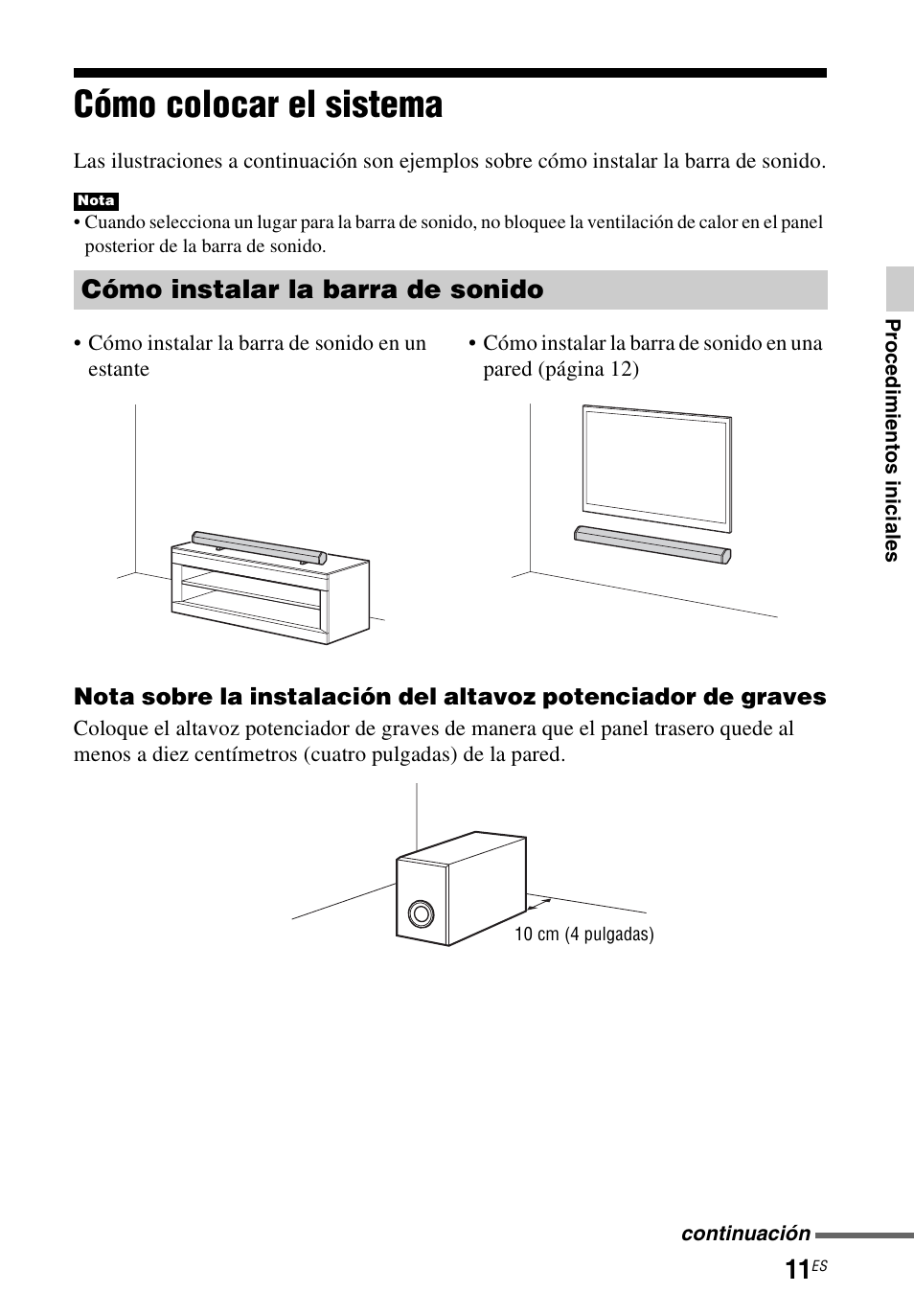 Cómo colocar el sistema, Cómo instalar la barra de sonido | Sony HT-CT60 User Manual | Page 51 / 64