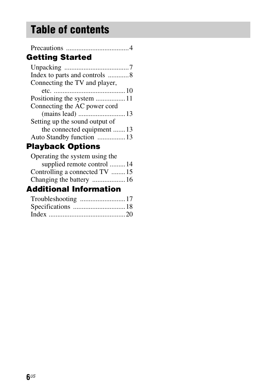 Sony HT-CT60 User Manual | Page 6 / 64