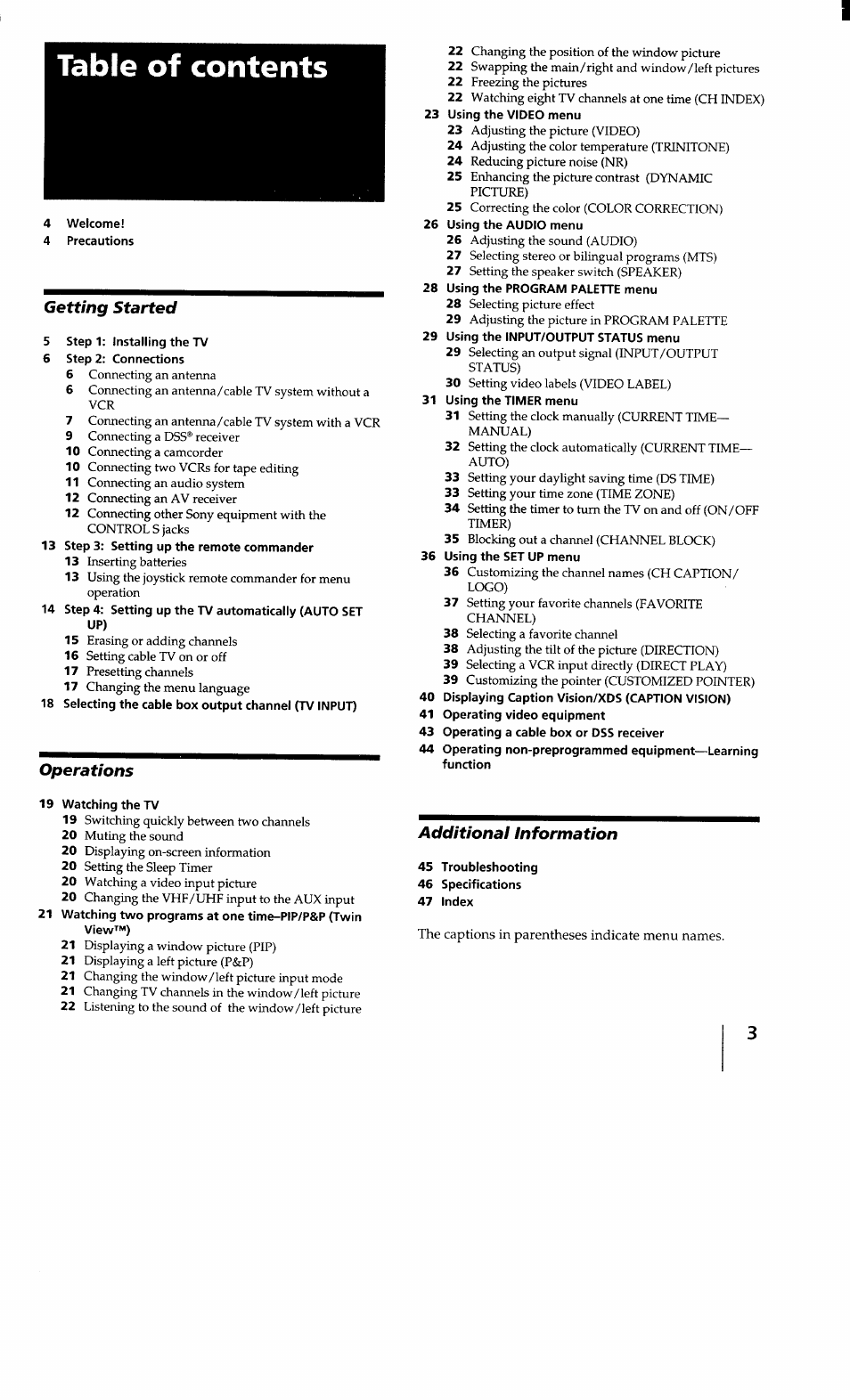 Sony KV-32XBR100 User Manual | Page 3 / 47