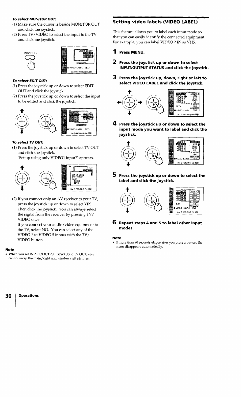 1 press menu, Repeat steps 4 and 5 to label other input modes, Setting video labels (video label) | Press menu | Sony KV-32XBR100 User Manual | Page 30 / 47