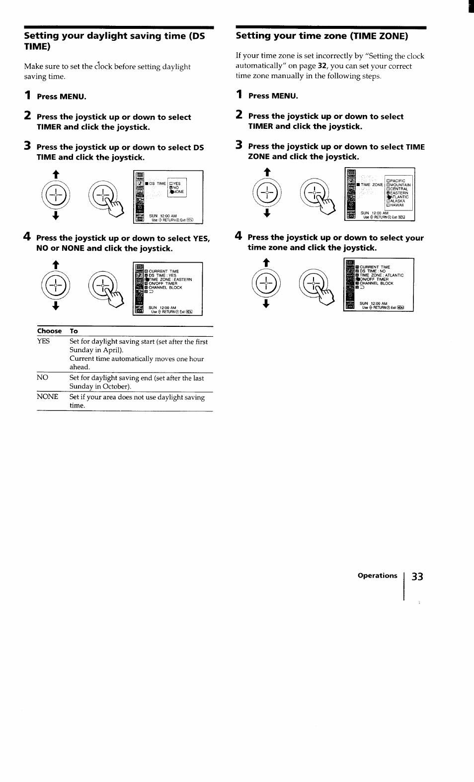 Setting your daylight saving time (ds time), Setting your time zone (time zone) | Sony KV-32XBR100 User Manual | Page 33 / 47