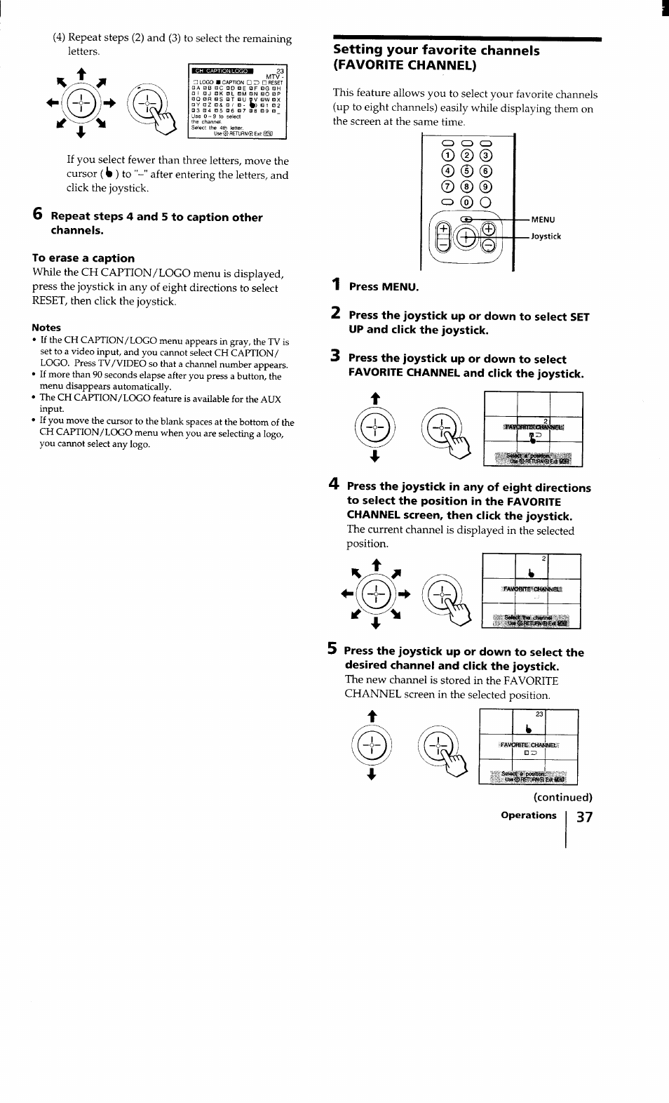 Setting your favorite channels (favorite channel) | Sony KV-32XBR100 User Manual | Page 37 / 47