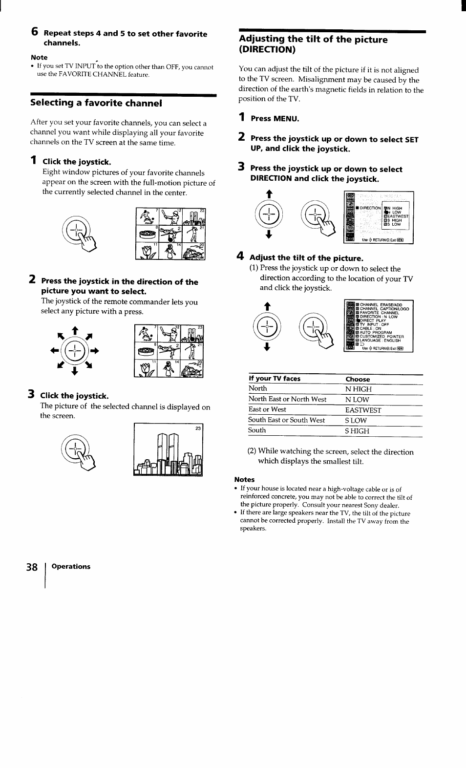 1 click the joystick, 3 click the joystick, 1 press menu | Adjust the tilt of the picture | Sony KV-32XBR100 User Manual | Page 38 / 47