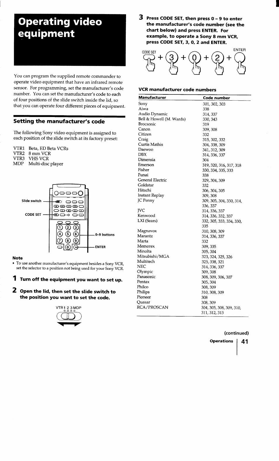 Operating video equipment | Sony KV-32XBR100 User Manual | Page 41 / 47