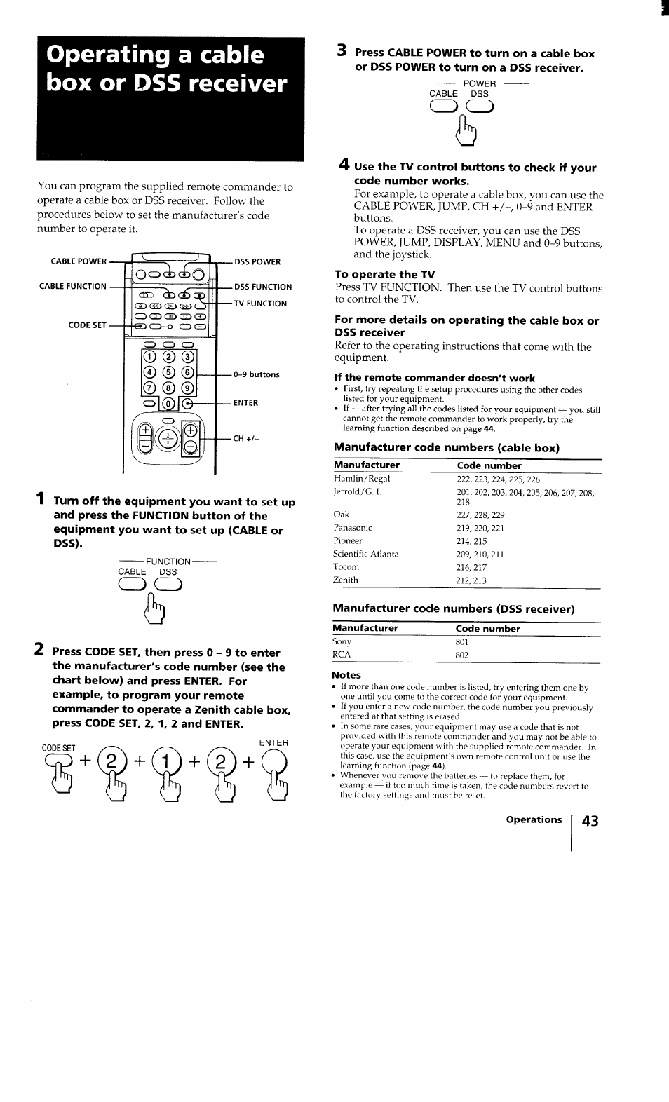 Operating a cable box or dss receiver, Cd cd | Sony KV-32XBR100 User Manual | Page 43 / 47