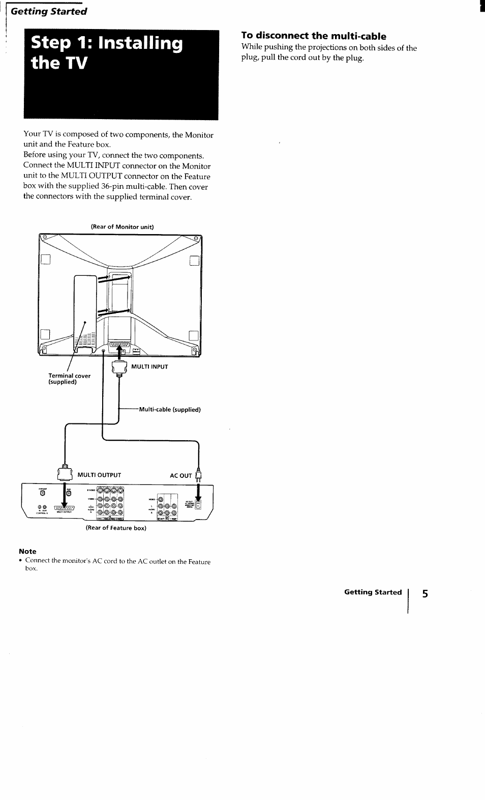 Step 1: installing the tv | Sony KV-32XBR100 User Manual | Page 5 / 47