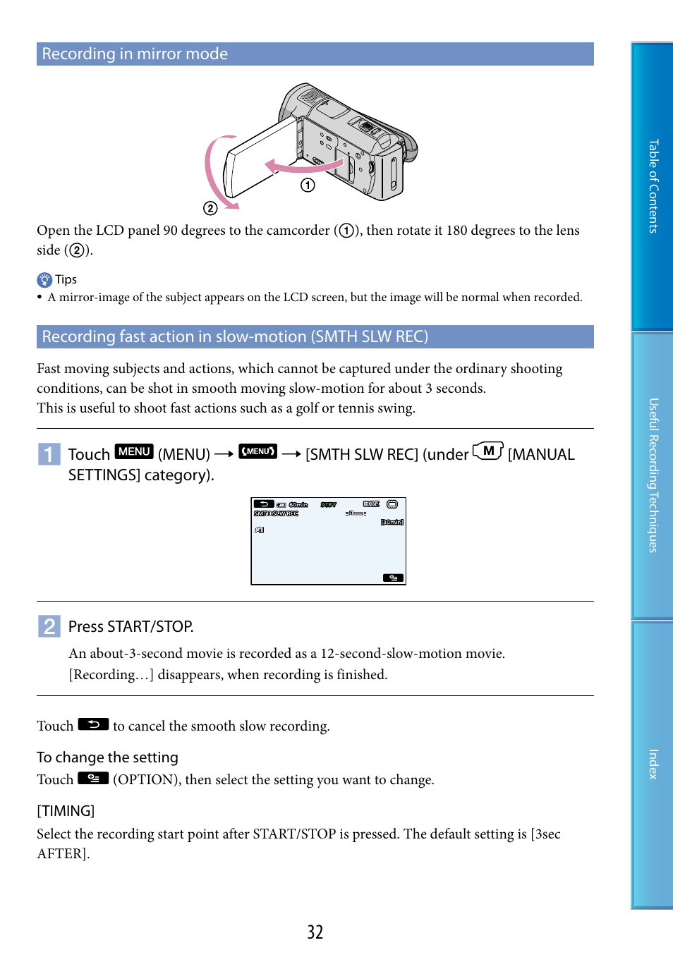 Recording in mirror mode | Sony HDR-CX500V User Manual | Page 32 / 130