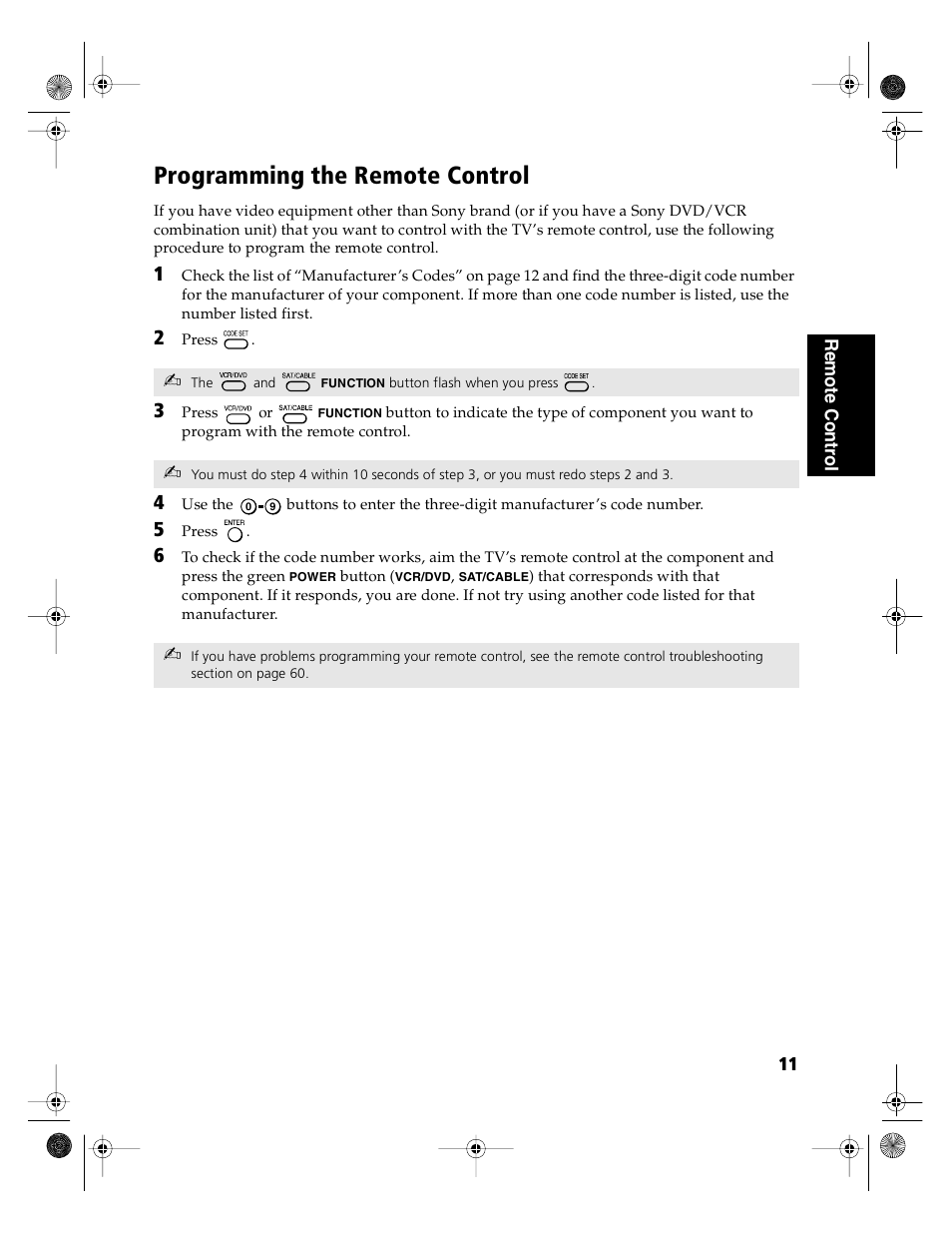 Programming the remote control | Sony KD-36FS130 User Manual | Page 13 / 70