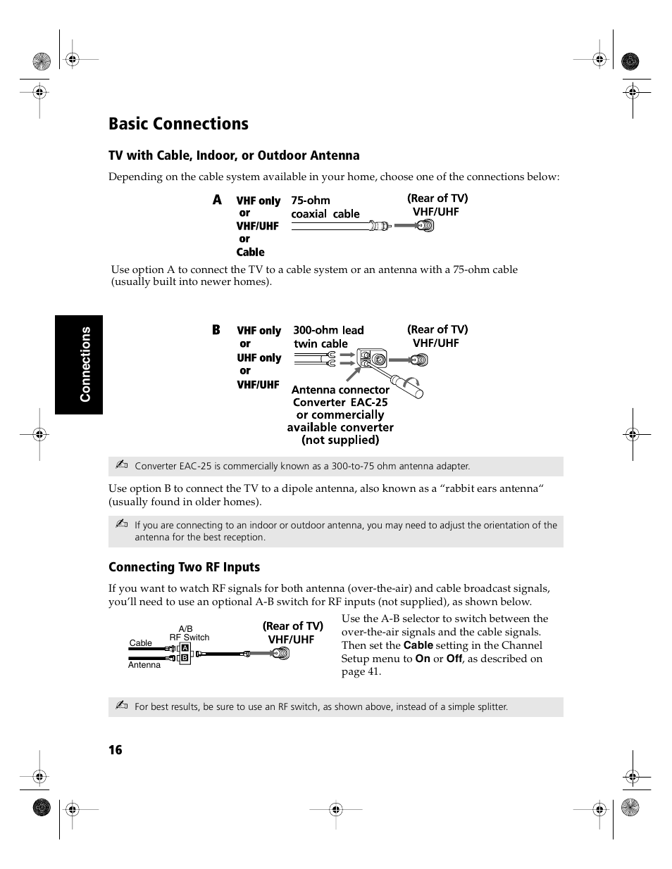 Basic connections | Sony KD-36FS130 User Manual | Page 18 / 70