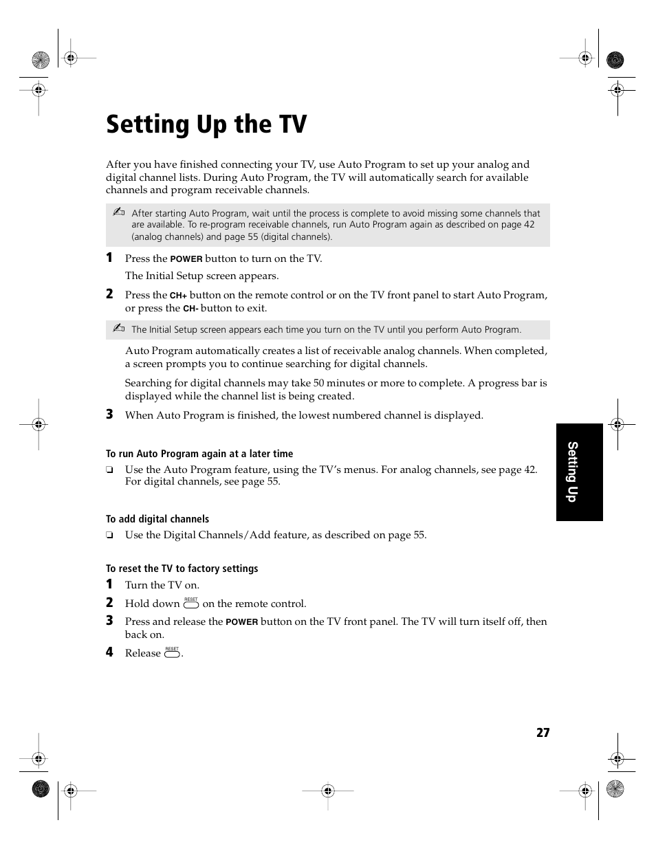 Setting up the tv | Sony KD-36FS130 User Manual | Page 29 / 70