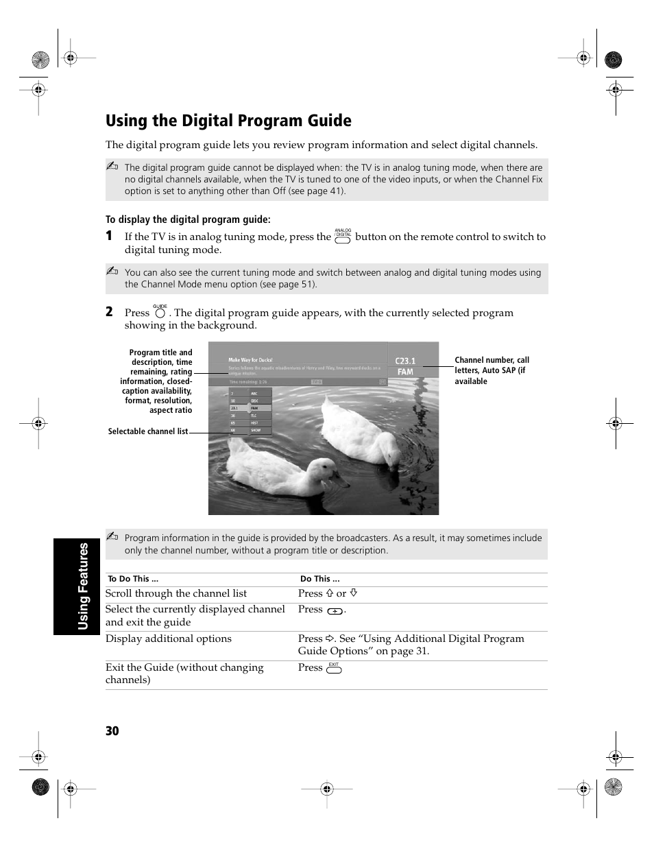 Using the digital program guide | Sony KD-36FS130 User Manual | Page 32 / 70