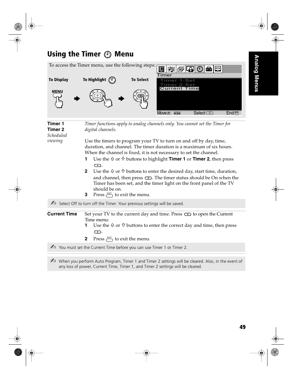 Using the timer menu | Sony KD-36FS130 User Manual | Page 51 / 70