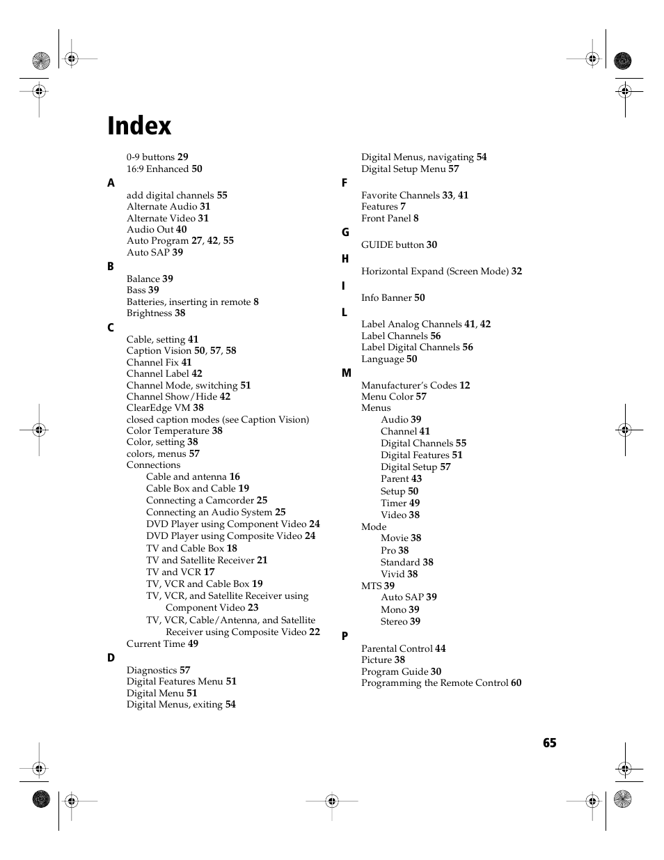 Index | Sony KD-36FS130 User Manual | Page 67 / 70