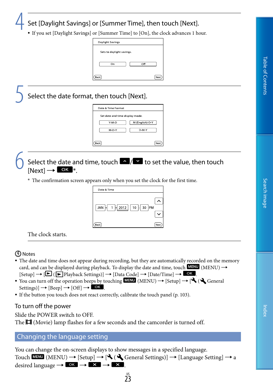Changing the language setting | Sony NEX-VG900 User Manual | Page 23 / 116