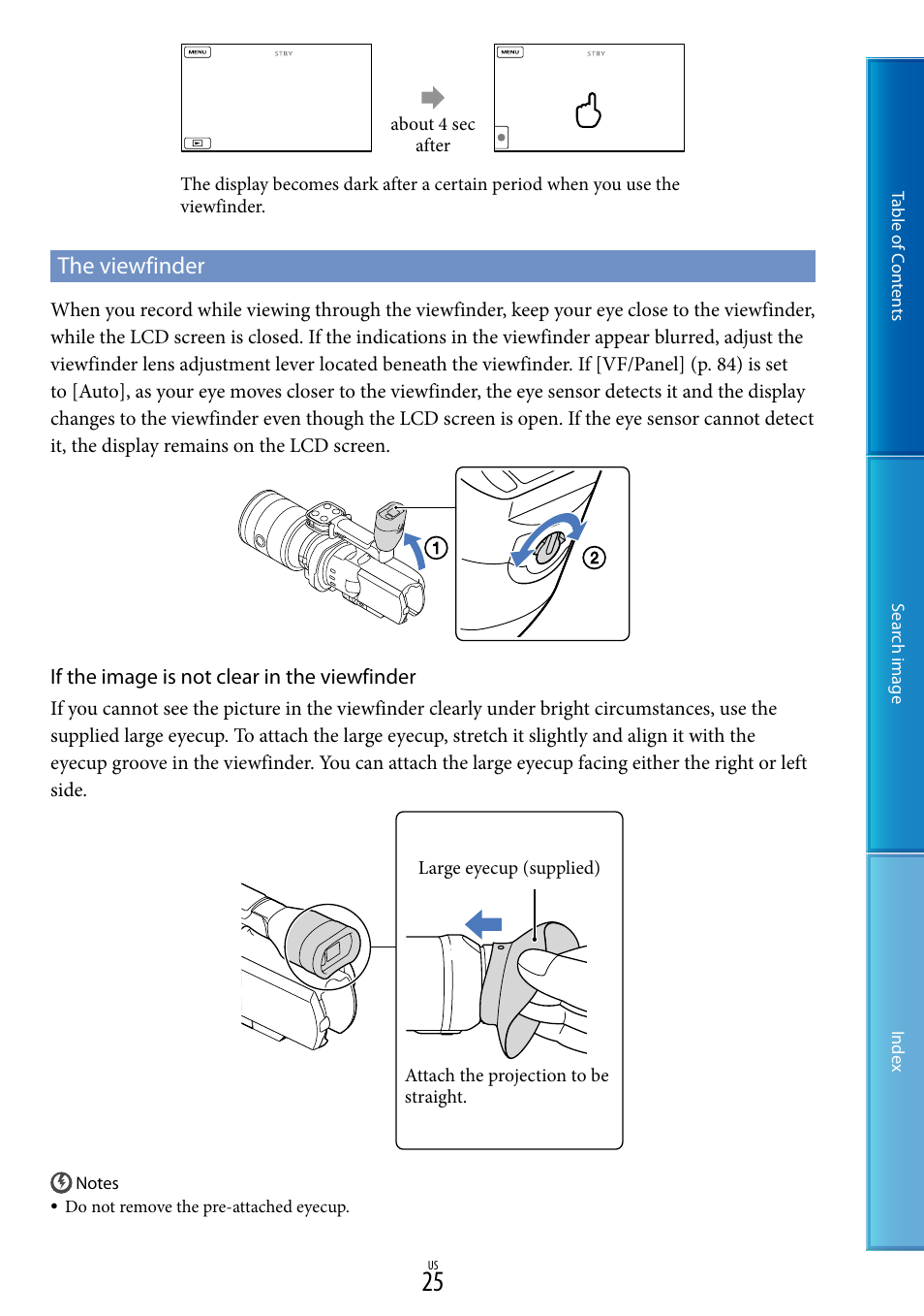 The viewfinder | Sony NEX-VG900 User Manual | Page 25 / 116