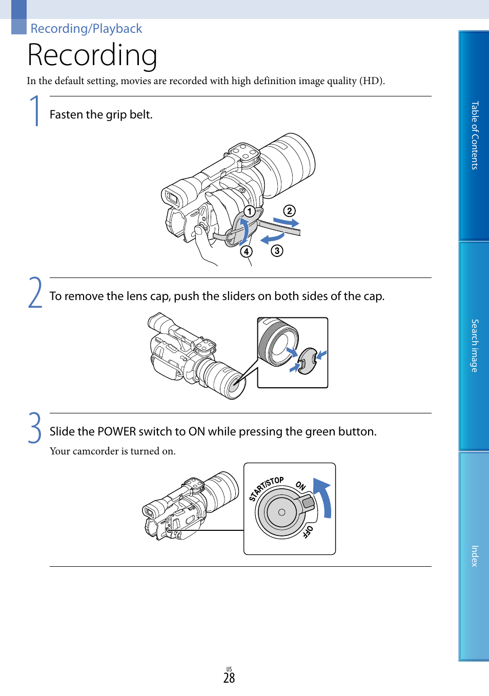Recording/playback, Recording | Sony NEX-VG900 User Manual | Page 28 / 116