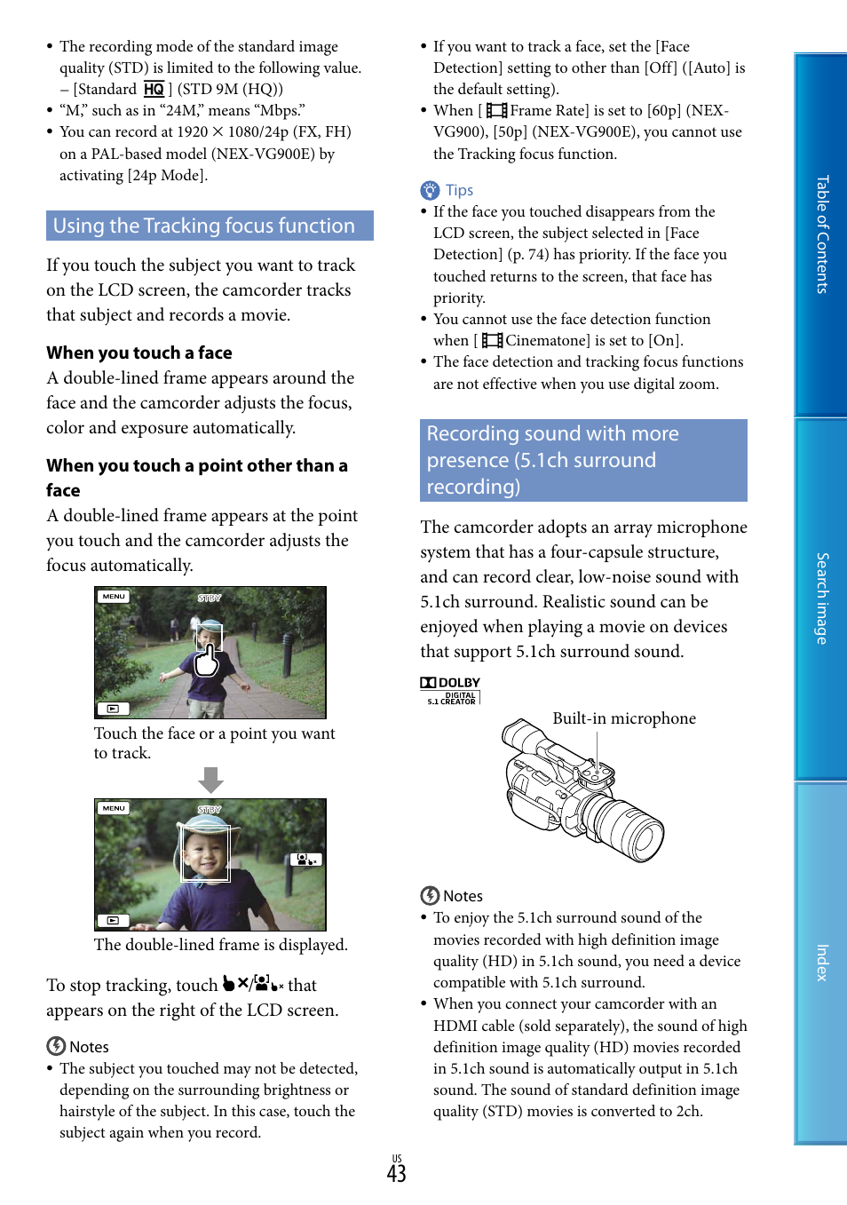 Using the tracking focus function, D (43) | Sony NEX-VG900 User Manual | Page 43 / 116