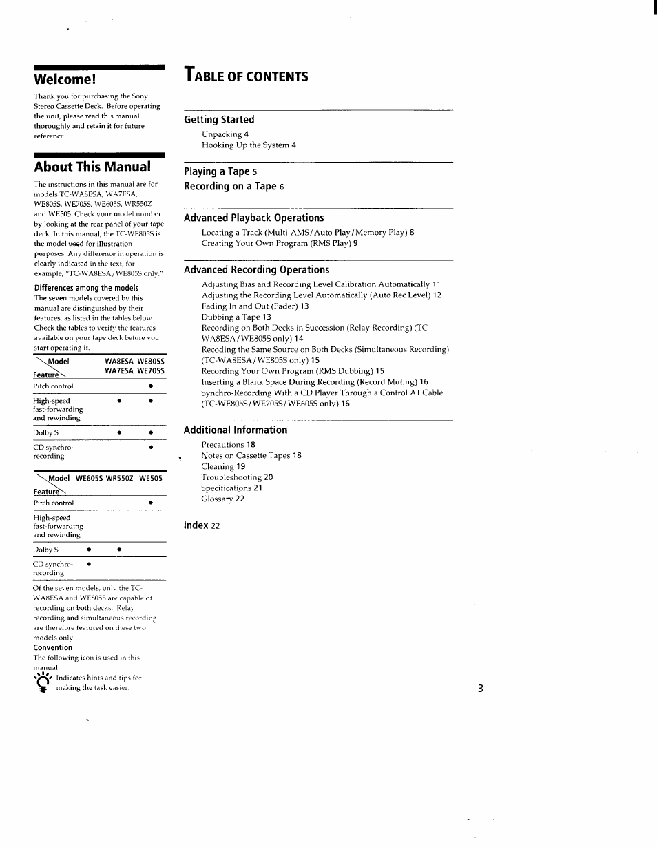 Sony TC-WR550Z User Manual | Page 3 / 23
