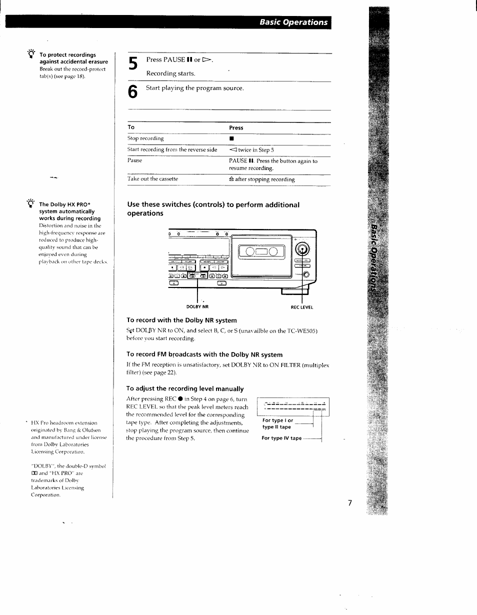 Basic operations | Sony TC-WR550Z User Manual | Page 7 / 23