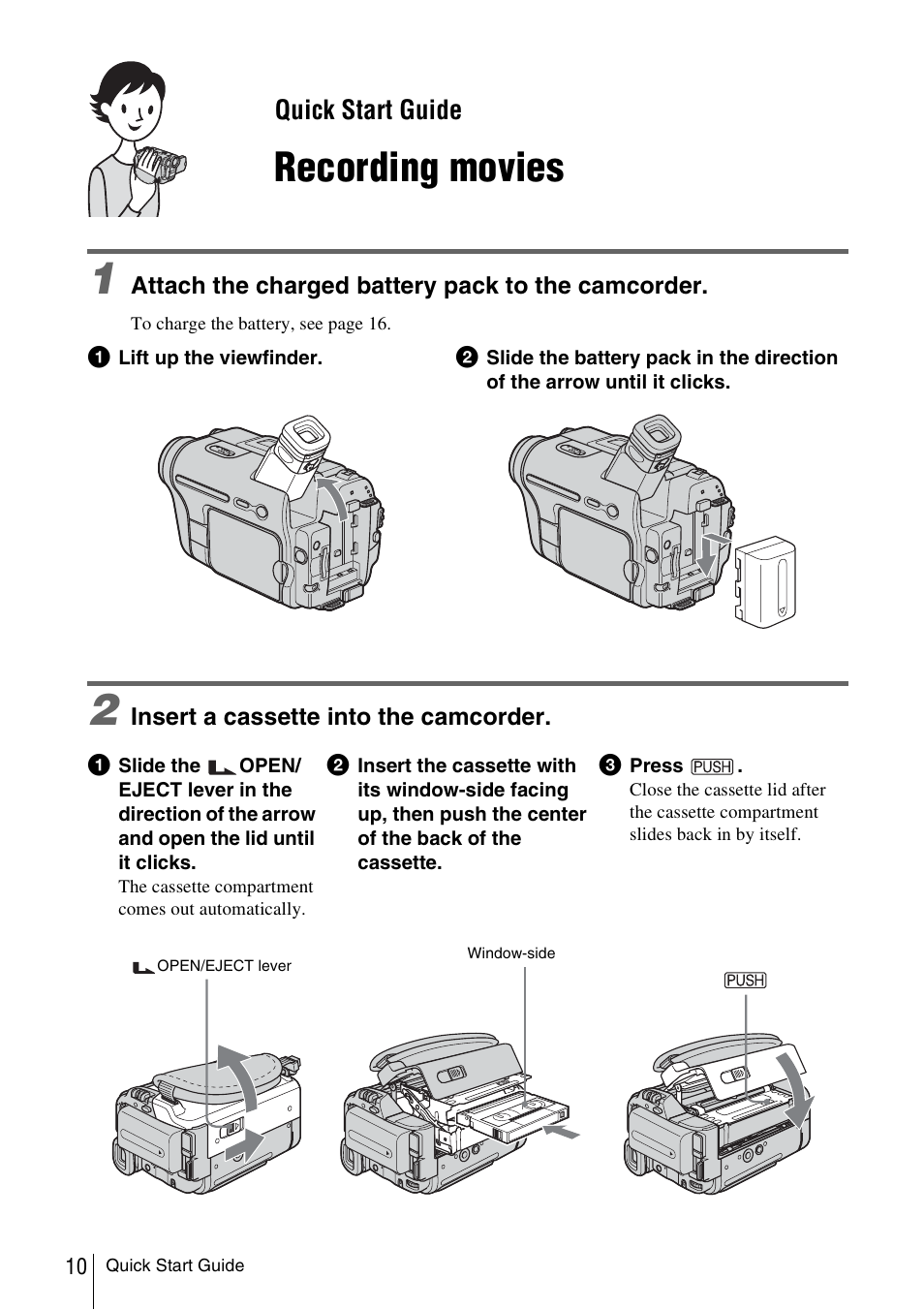 Quick start guide, Recording movies | Sony DCR-TRV480 User Manual | Page 10 / 156