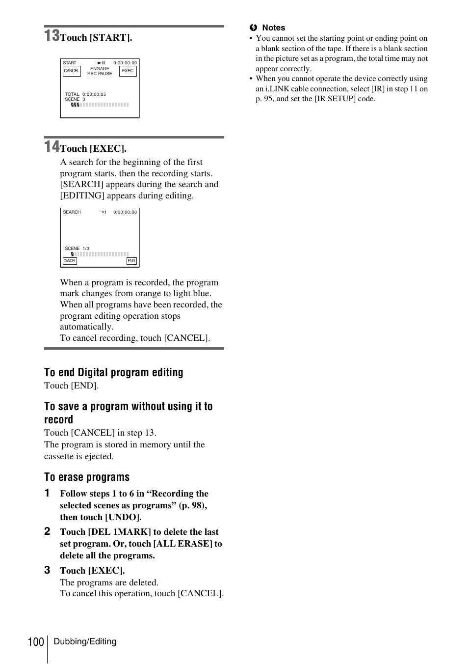 Touch [start, Touch [exec, Exec | Sony DCR-TRV480 User Manual | Page 100 / 156