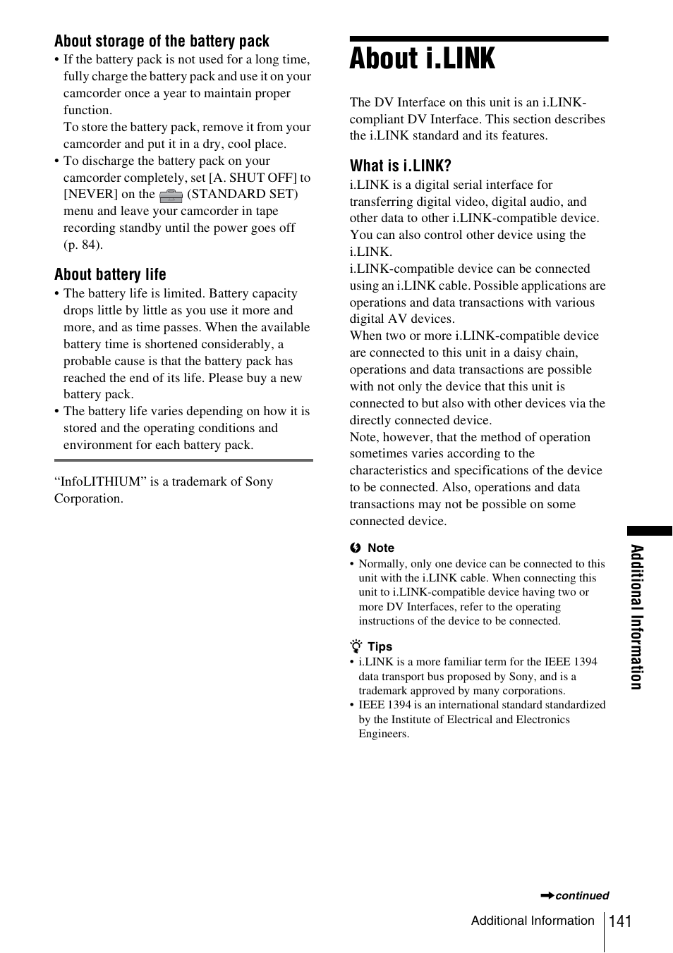 About i.link | Sony DCR-TRV480 User Manual | Page 141 / 156