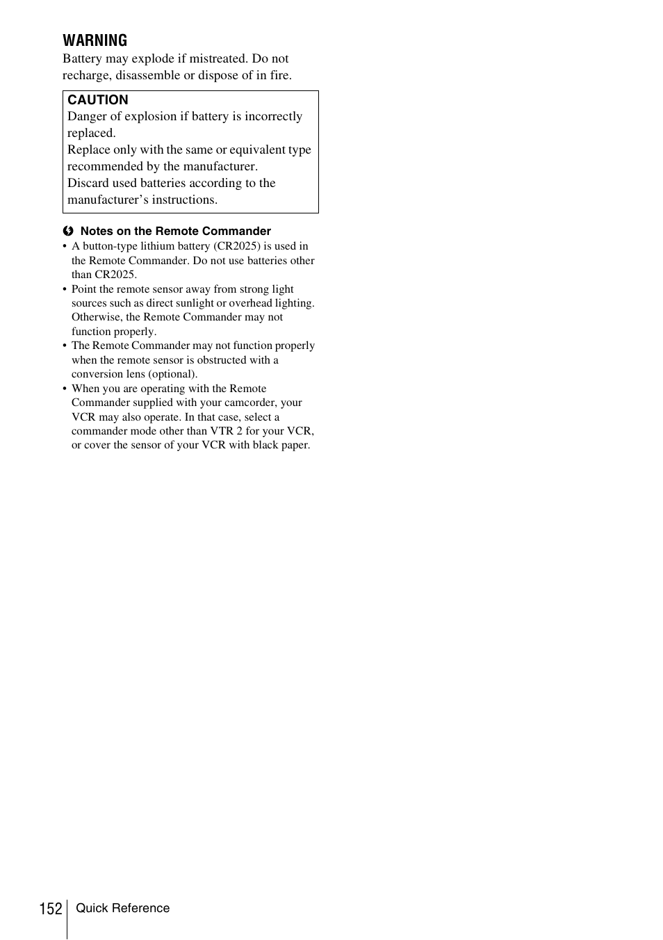 152 warning | Sony DCR-TRV480 User Manual | Page 152 / 156
