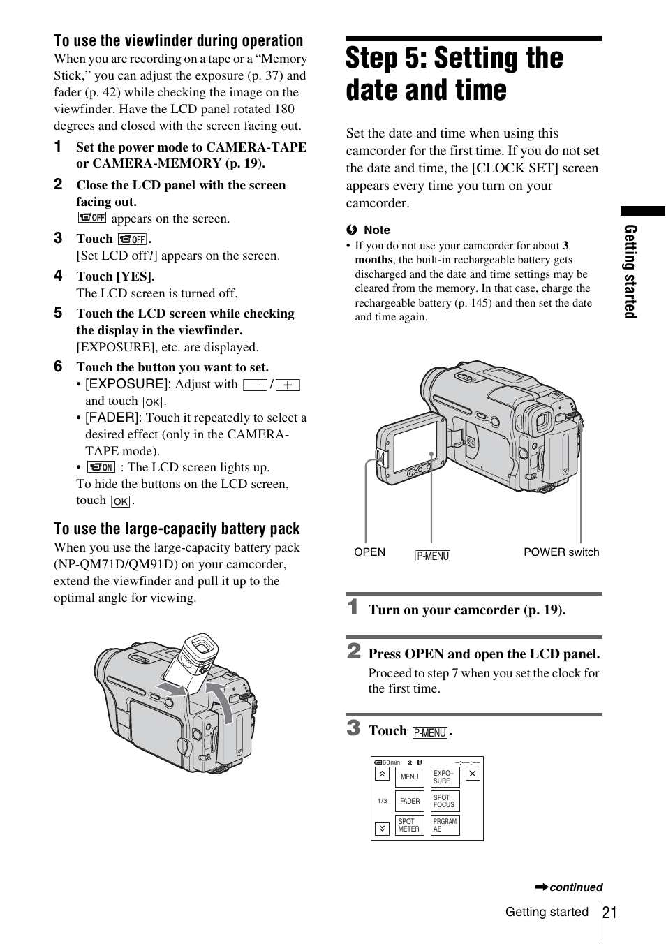 Step 5: setting the date and time | Sony DCR-TRV480 User Manual | Page 21 / 156