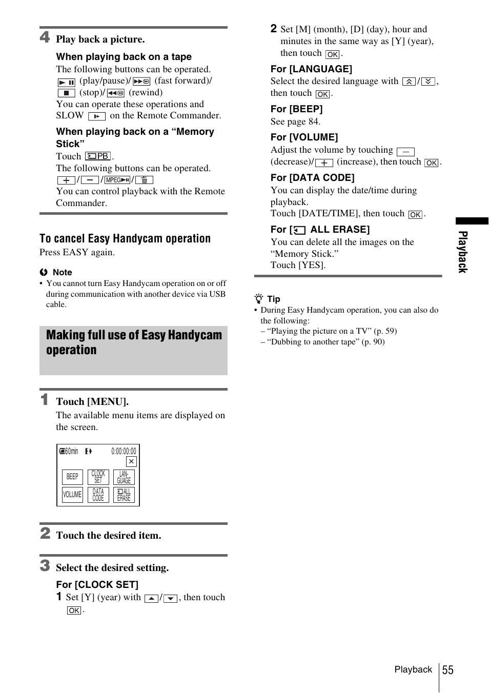 Making full use of easy handycam operation | Sony DCR-TRV480 User Manual | Page 55 / 156