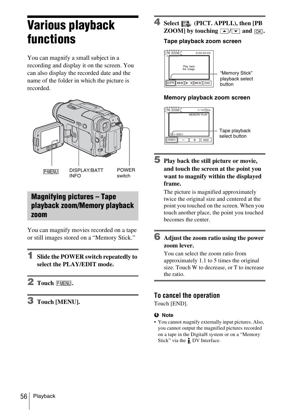 Various playback functions | Sony DCR-TRV480 User Manual | Page 56 / 156