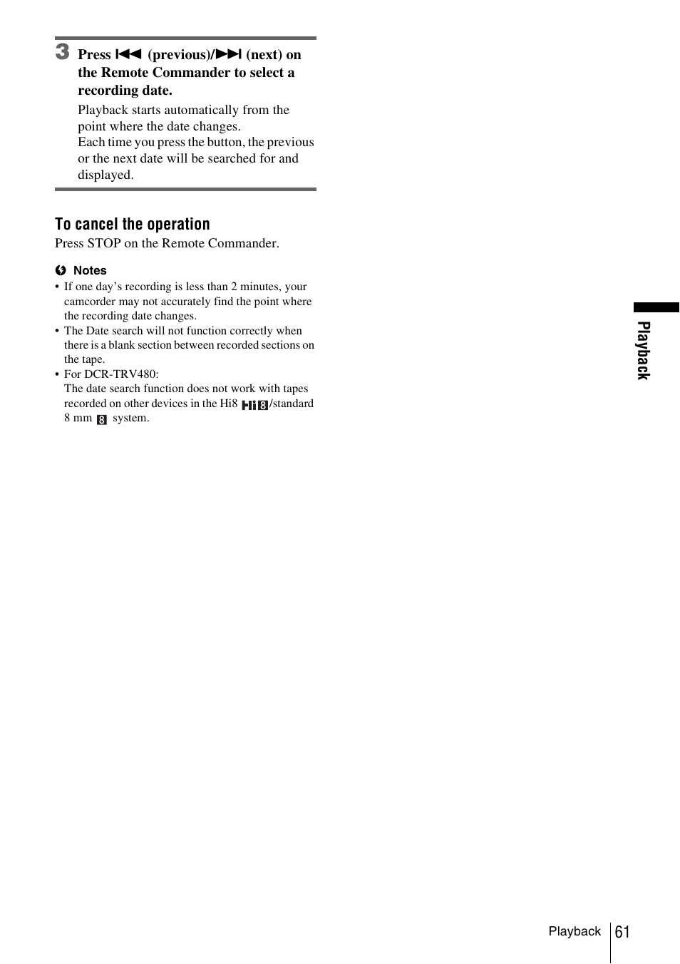 Pla yba ck | Sony DCR-TRV480 User Manual | Page 61 / 156