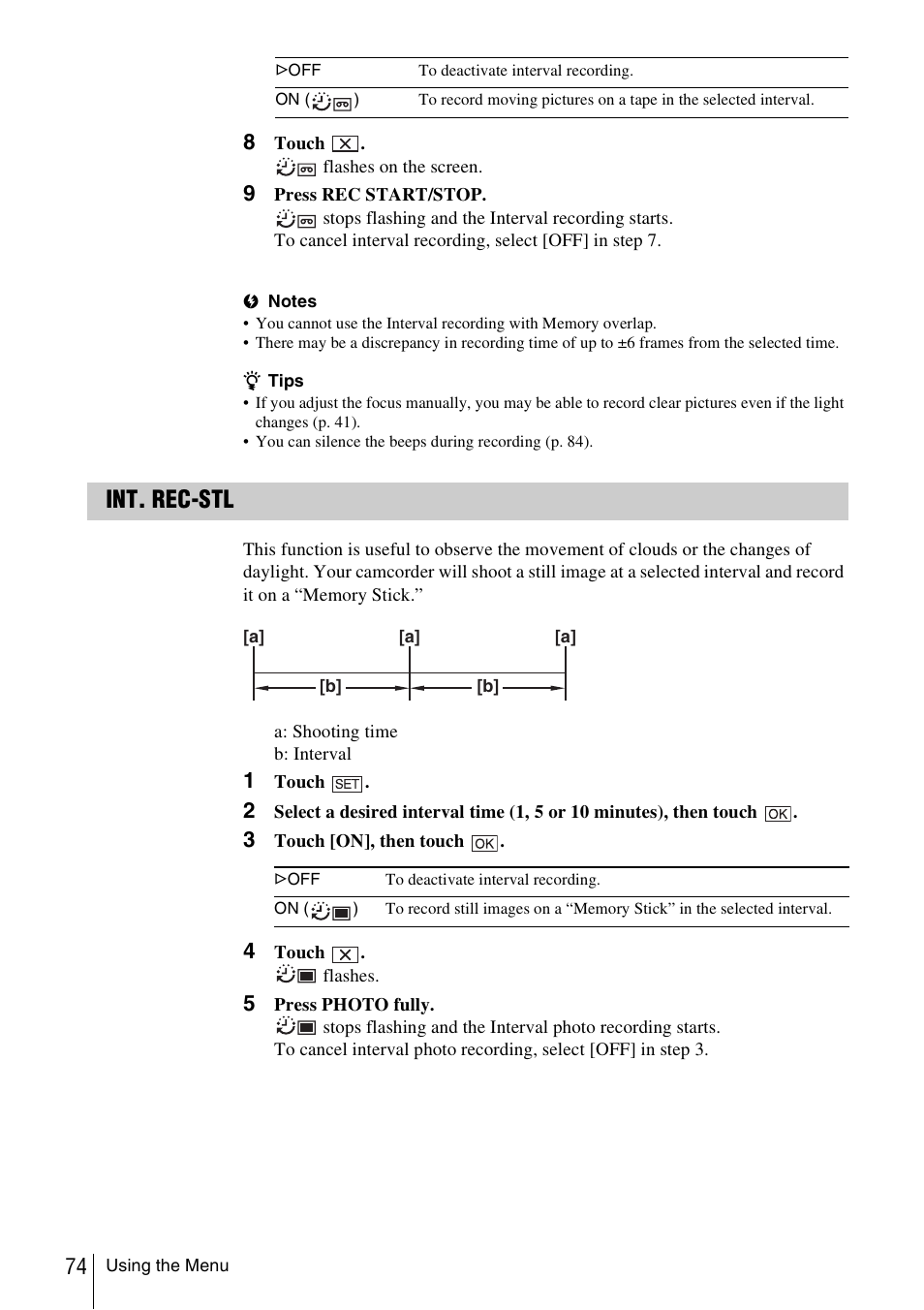 Int. rec-stl | Sony DCR-TRV480 User Manual | Page 74 / 156